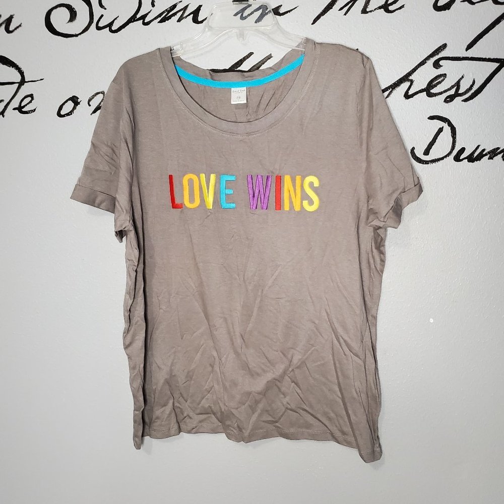 NWOT Sweet Soul LOVE WINS Grey Tee with Rainbow Letters, 1X